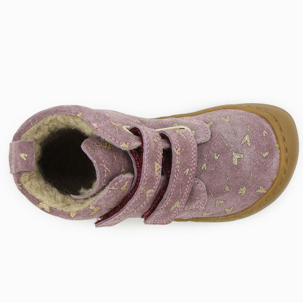 Naturino Barefoot Vont Velcros Suede Glitter Flower Heart Wool